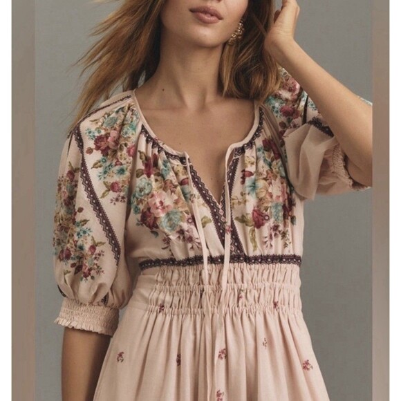 ANTHROPOLOGIE the somerset puff sleeve maxi dress M Milkmaid Fairy Hippie Boho - Picture 7 of 16